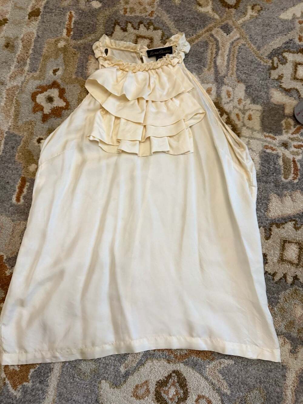 Marisa Christina Women's Cream 100% Silk Ruffled Halter Top